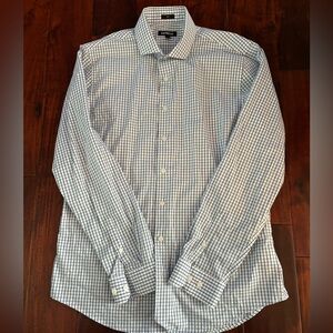 Express button down - navy and light blue check.